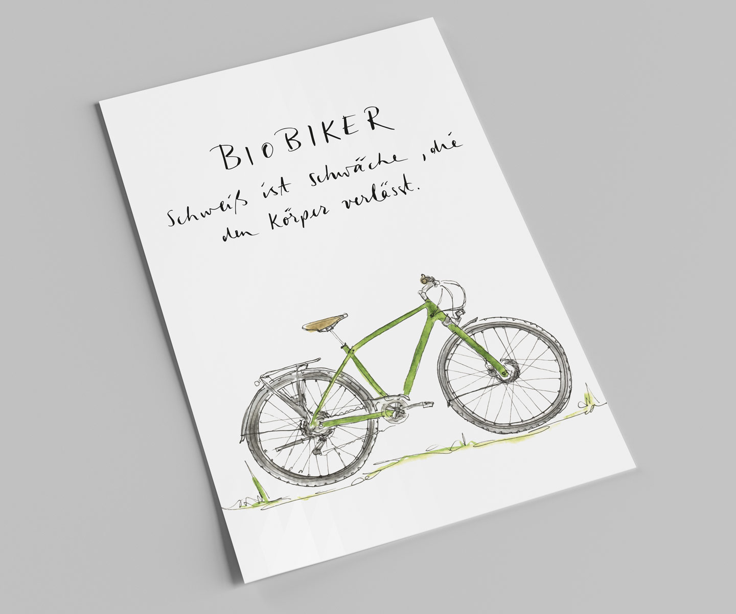 Postkarte | BIOBIKER | Schweiß ist Schwäche die den Körper verlässt | Grünes Fahrrad